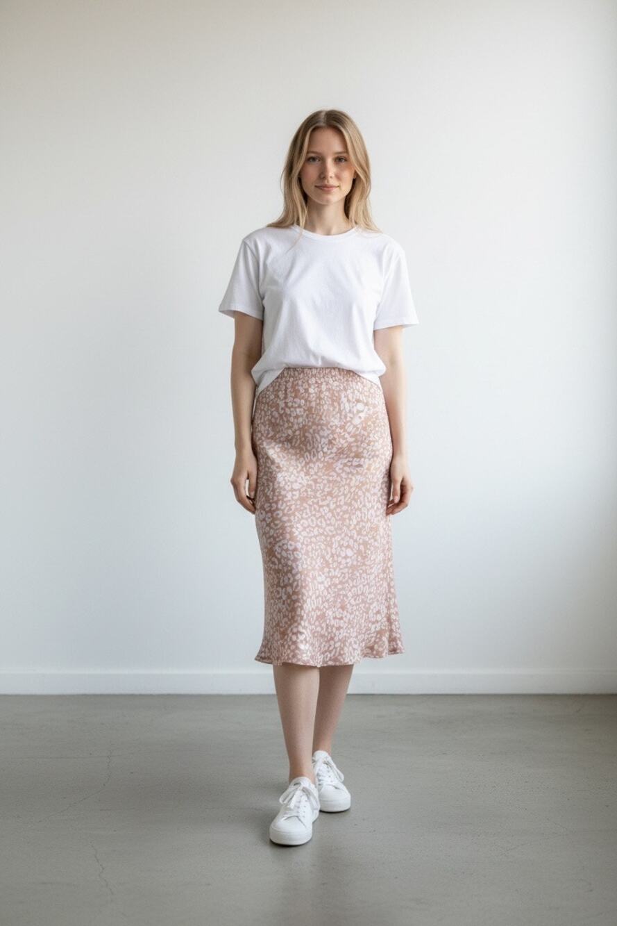$45 New motel knee length Taupe leopard print skirt S